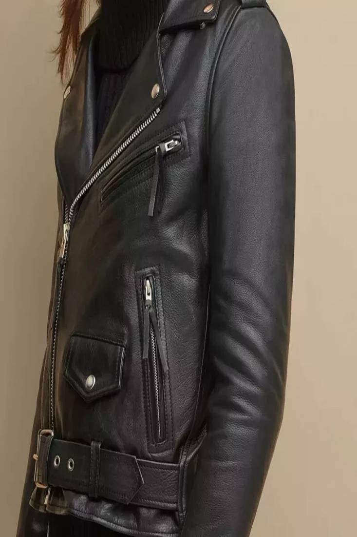 Black soft lambskin leather jacket black motorcycle biker stylish zipper