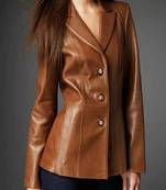 Brown slim fit lambskin leather jacket motorcycle biker stylish button