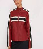 Red black lambskin leather jacket  motorcycle biker stylish slim fit