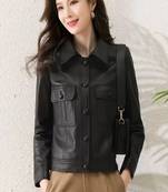 Black button slim fit lambskin leather jacket motorcycle biker