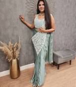 Sky Blue Color Embroidered,Thread & Sequins Work Work Rangoli Silk Ready To Wear Saree