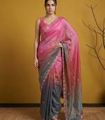 Multicolor ombre zari embroidery border work organza silk  