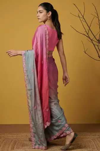 Multicolor ombre zari embroidery border work organza silk  