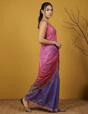 Multicolor ombre zari embroidery border work organza silk   3