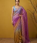 Lavender ombre zari embroidery border work organza silk  
