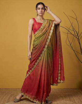 Multicolor ombre zari embroidery border work organza silk   4