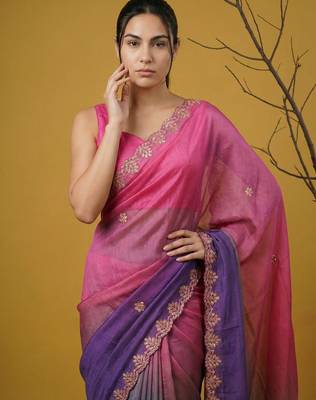 Multicolor ombre zari embroidery border work organza silk   5