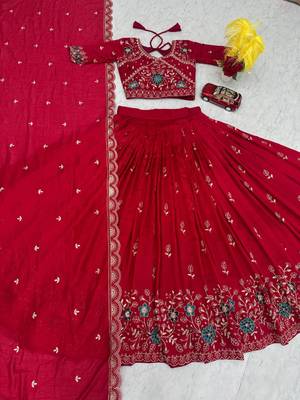 Red Georgette Embroidered Lehenga-free-size choli 2