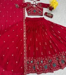 Red Georgette Embroidered Lehenga-free-size choli