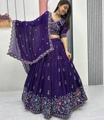 Dark Purple Embroidered Lehenga-free-size