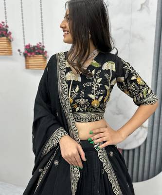 Black Chiffon Embroidered Lehenga-free-size 3