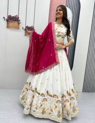 off White Embroidered Lehenga-free-size 1