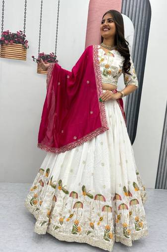 off White Embroidered Lehenga-free-size