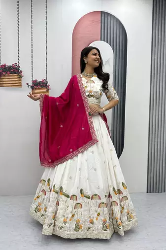 off White Embroidered Lehenga-free-size