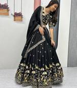Black Chiffon Embroidered Lehenga-free-size