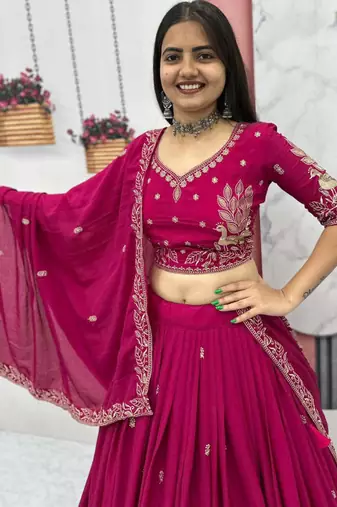 dark-Magenta Lehenga-free-size Choli