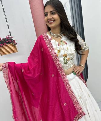 off White Embroidered Lehenga-free-size 4