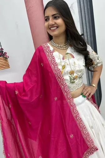 off White Embroidered Lehenga-free-size