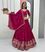 dark-Magenta Lehenga-free-size Choli