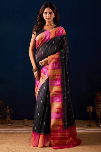 black digital floral print chiffon festive ethnic saree with blouse