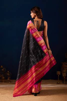 black digital floral print chiffon festive ethnic saree with blouse 2