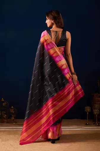 black digital floral print chiffon festive ethnic saree with blouse