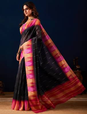 black digital floral print chiffon festive ethnic saree with blouse 3