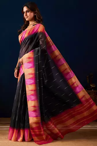 black digital floral print chiffon festive ethnic saree with blouse