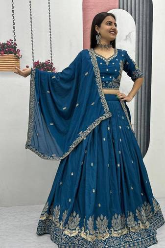 teal Cotton-Silk Lehenga-free-size