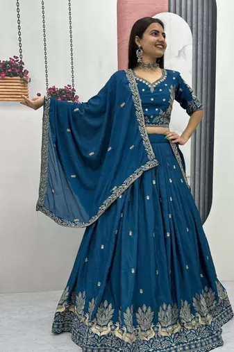 teal Cotton-Silk Lehenga-free-size