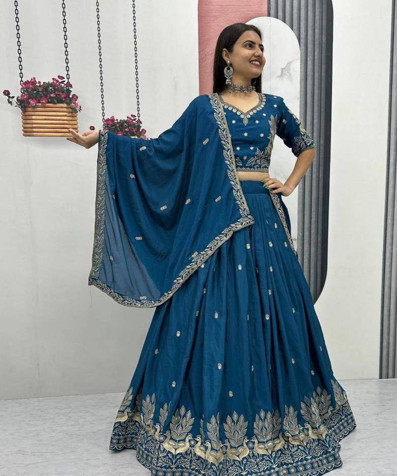 teal Cotton-Silk Lehenga-free-size