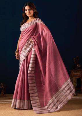 maroon solid colour cotton silk semi formal saree with blouse 3