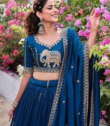 Navy Blue Silk Embroidered Lehenga-free-size