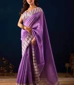 purple solid colour cotton silk semi formal saree with blouse