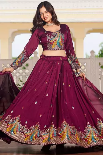 Embroidered Wine Lehenga-free-size-free-size