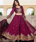 Embroidered Wine Lehenga-free-size-free-size
