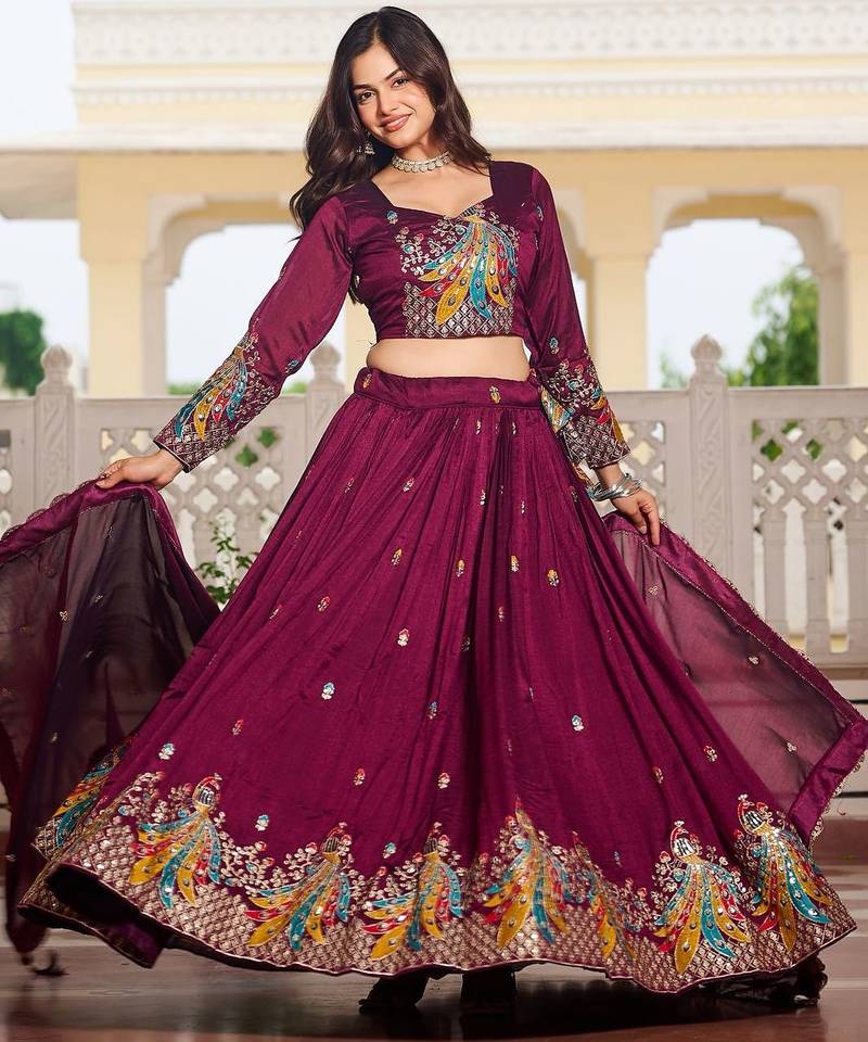 Embroidered Wine Lehenga-free-size-free-size