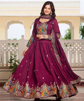 Embroidered Wine Lehenga-free-size-free-size 2