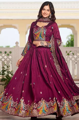 Embroidered Wine Lehenga-free-size-free-size
