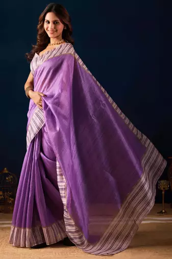 purple solid colour cotton silk semi formal saree with blouse