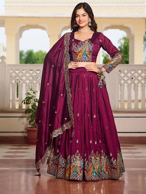 Embroidered Wine Lehenga-free-size-free-size 3