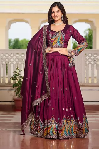 Embroidered Wine Lehenga-free-size-free-size