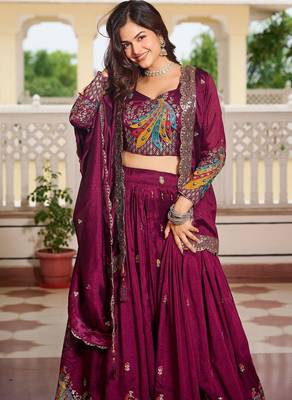 Embroidered Wine Lehenga-free-size-free-size 4