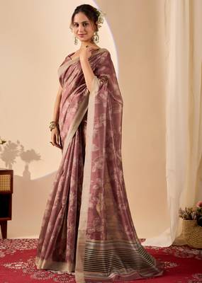 black digital floral print chiffon festive ethnic saree with blouse 3
