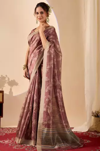 black digital floral print chiffon festive ethnic saree with blouse