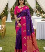Purple soft silk blend saree with zari weaving meenakari design