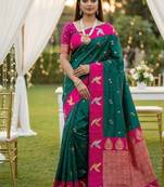 Sea green soft silk blend saree with zari weaving meenakari design