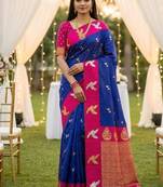 Violet soft silk blend saree with zari weaving meenakari design