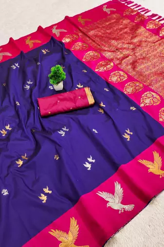 Violet soft silk blend saree with zari weaving meenakari design