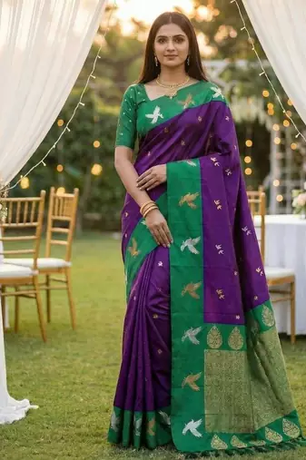 Wne soft silk blend saree with zari weaving meenakari design